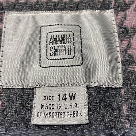 Vintage Amanda Smith collarless button down long coat lined pink/gray plaid 14W - Picture 6 of 10